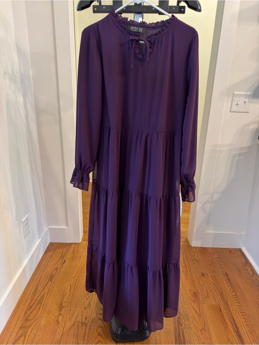 Women's Long Sleeve Tiered Maxi Dress - Deep Plum